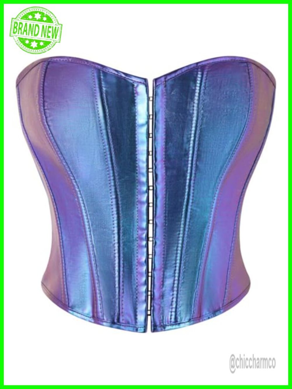 Metallic Corset Top Strapless Overbust Bustier Lace Up Waist Trainer
